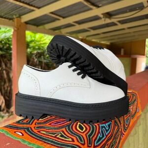 Womens White Platform Oxford Shoes Size 6 Chunky Faux Leather Lace-Up NWOB Emo‎